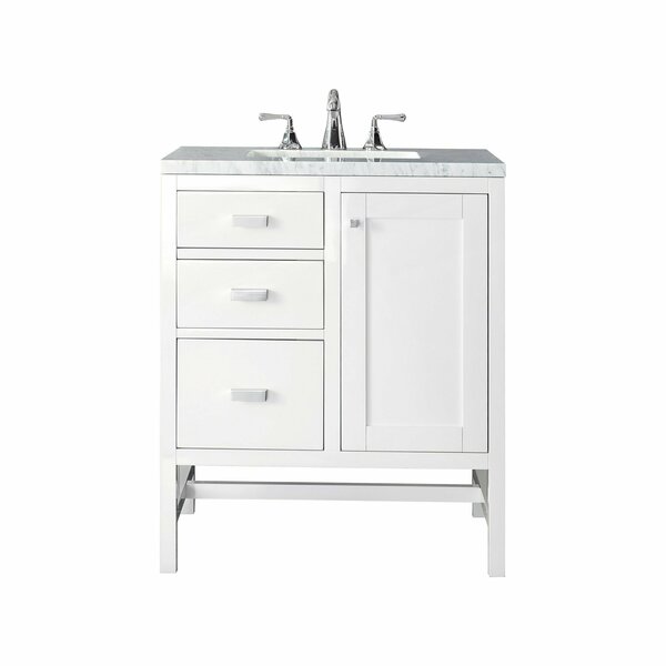 James Martin Vanities Addison 30in Single Vanity, Glossy White w/ 3 CM Arctic Fall Solid Surface Top E444-V30-GW-3AF